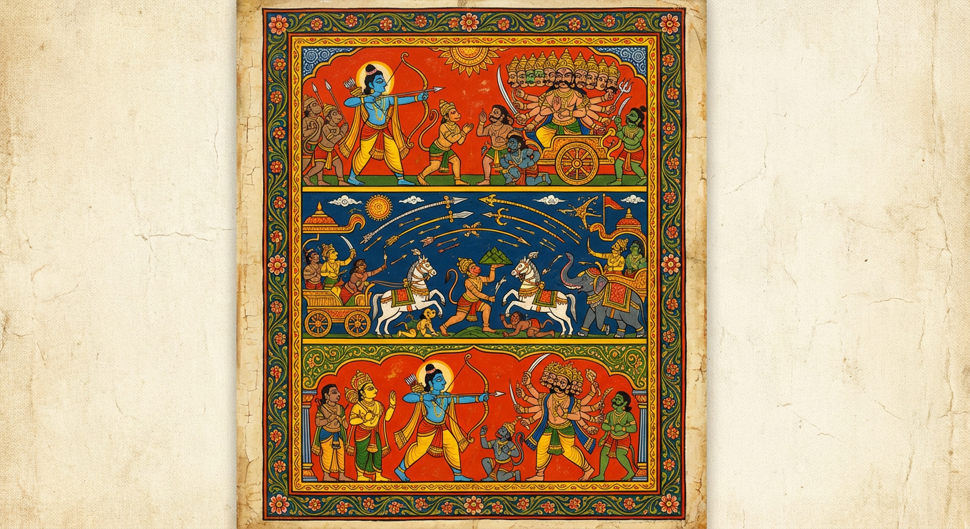 Bengal Pat scroll — Vijay, the great battle and victory of dharma