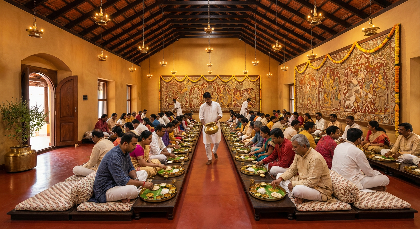 The Bhojanshala — floor seating, kansa thali