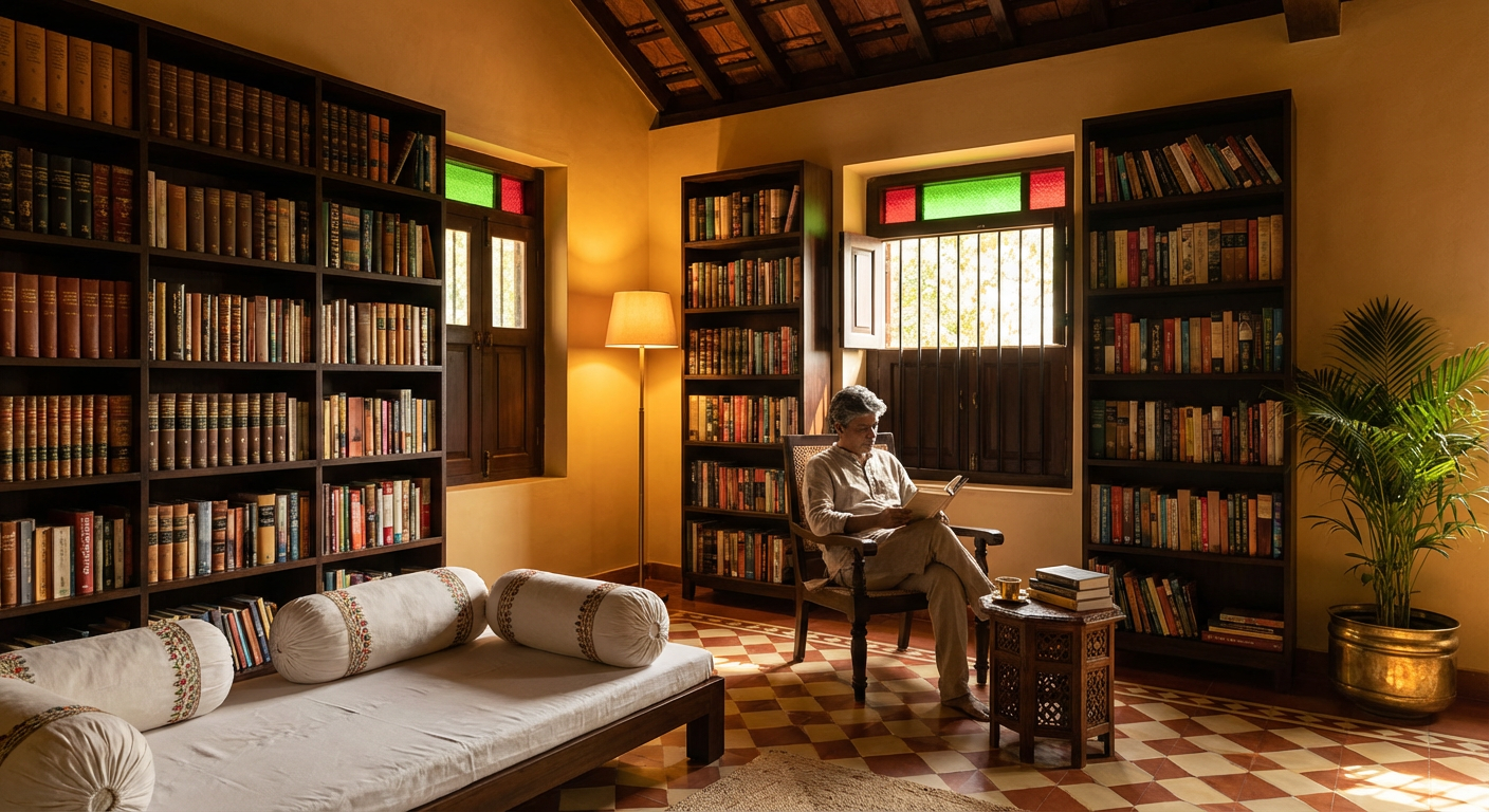 The library with Ramcharitmanas and chai station