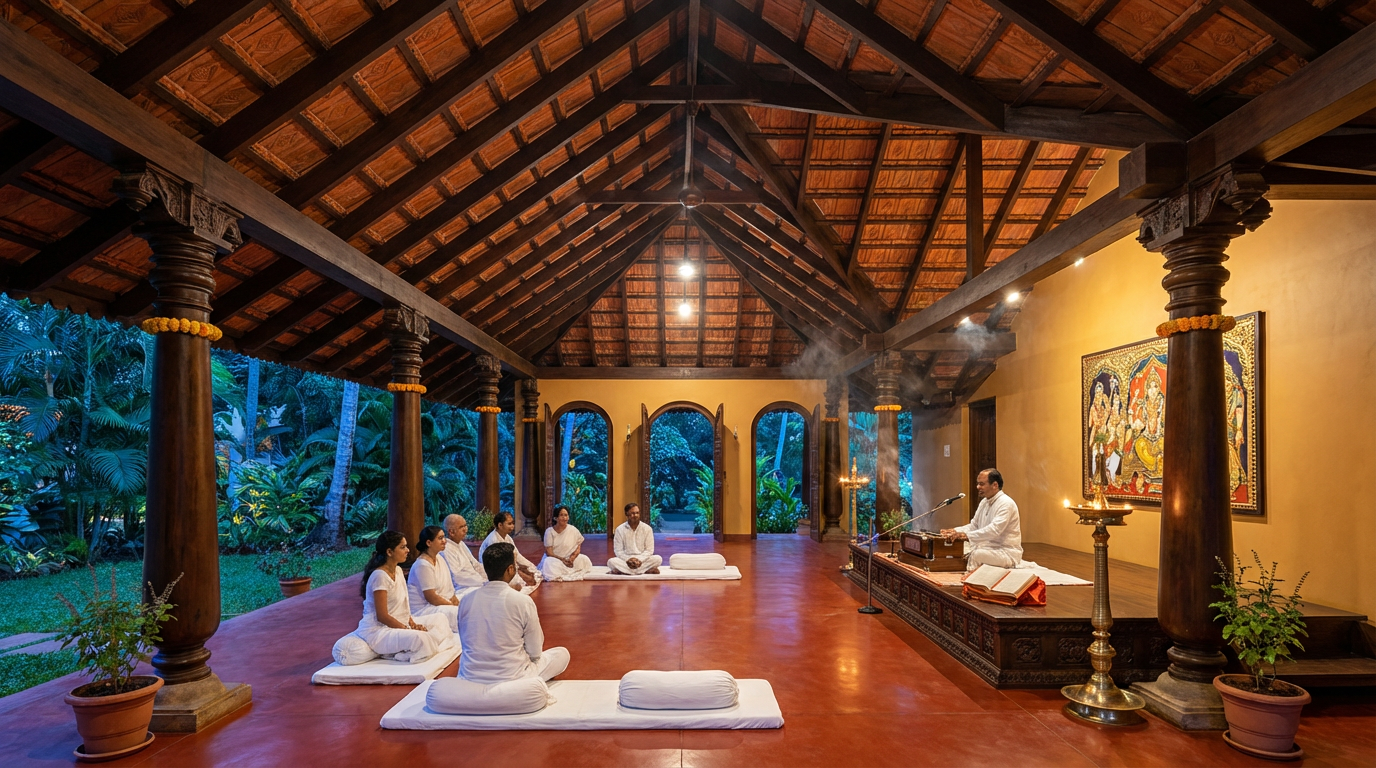 The Kirtan Mandap with harmonium on the Vyasa Peeth