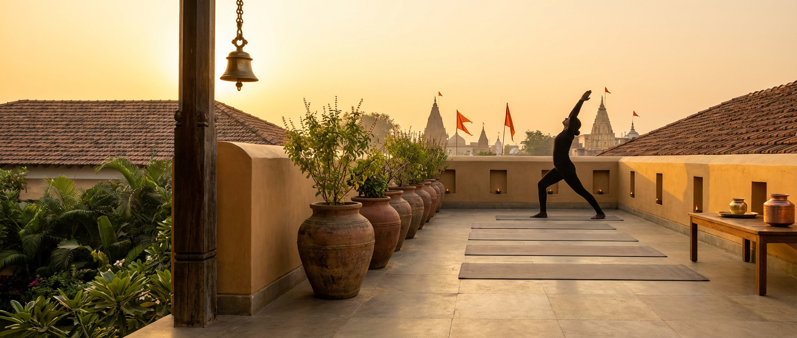 East-facing terrace at sunrise