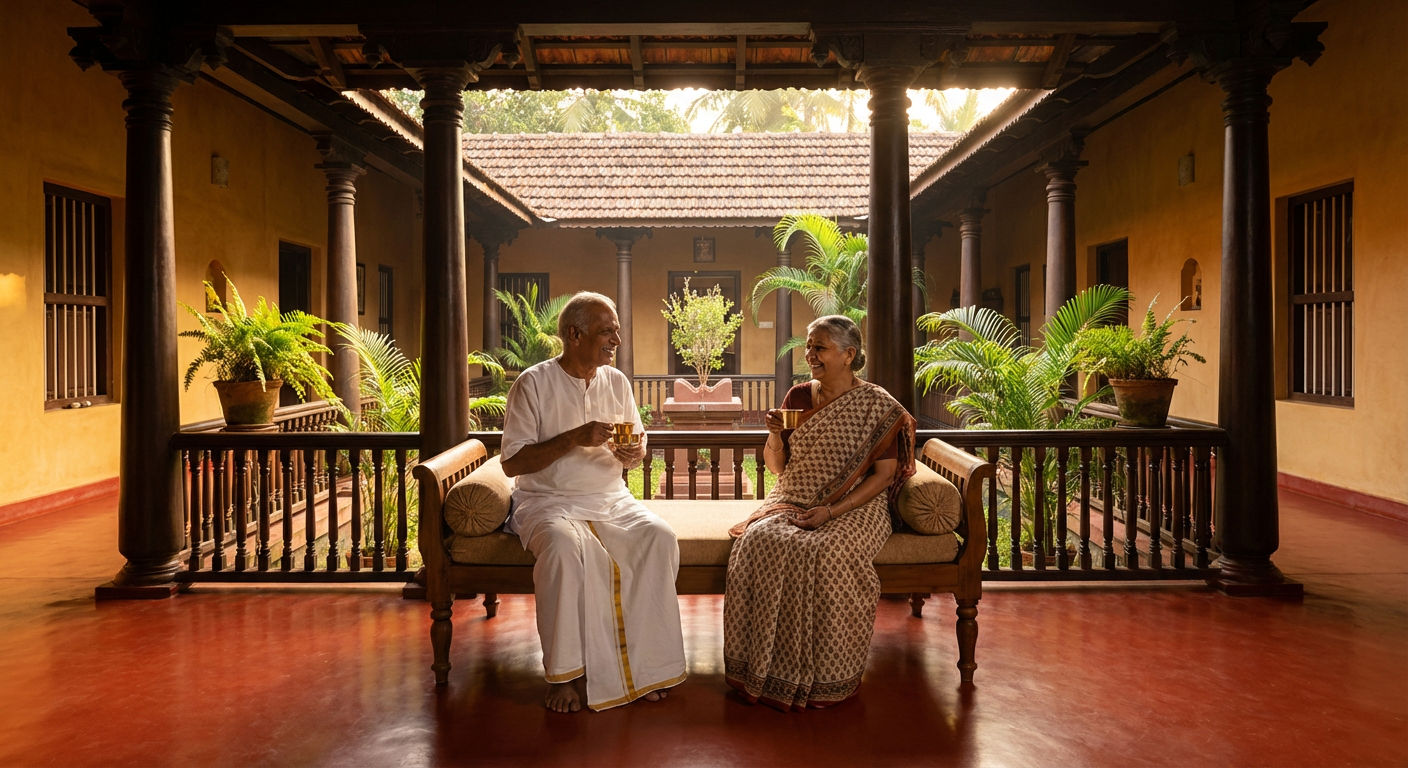The founders sharing chai on the verandah of their vision
